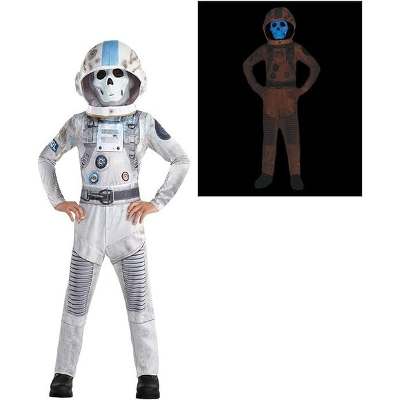 Zombie Skeleton Astronaut Costume Helmet Kids Space Suit Glow in dark 3 piece - Picture 7 of 11